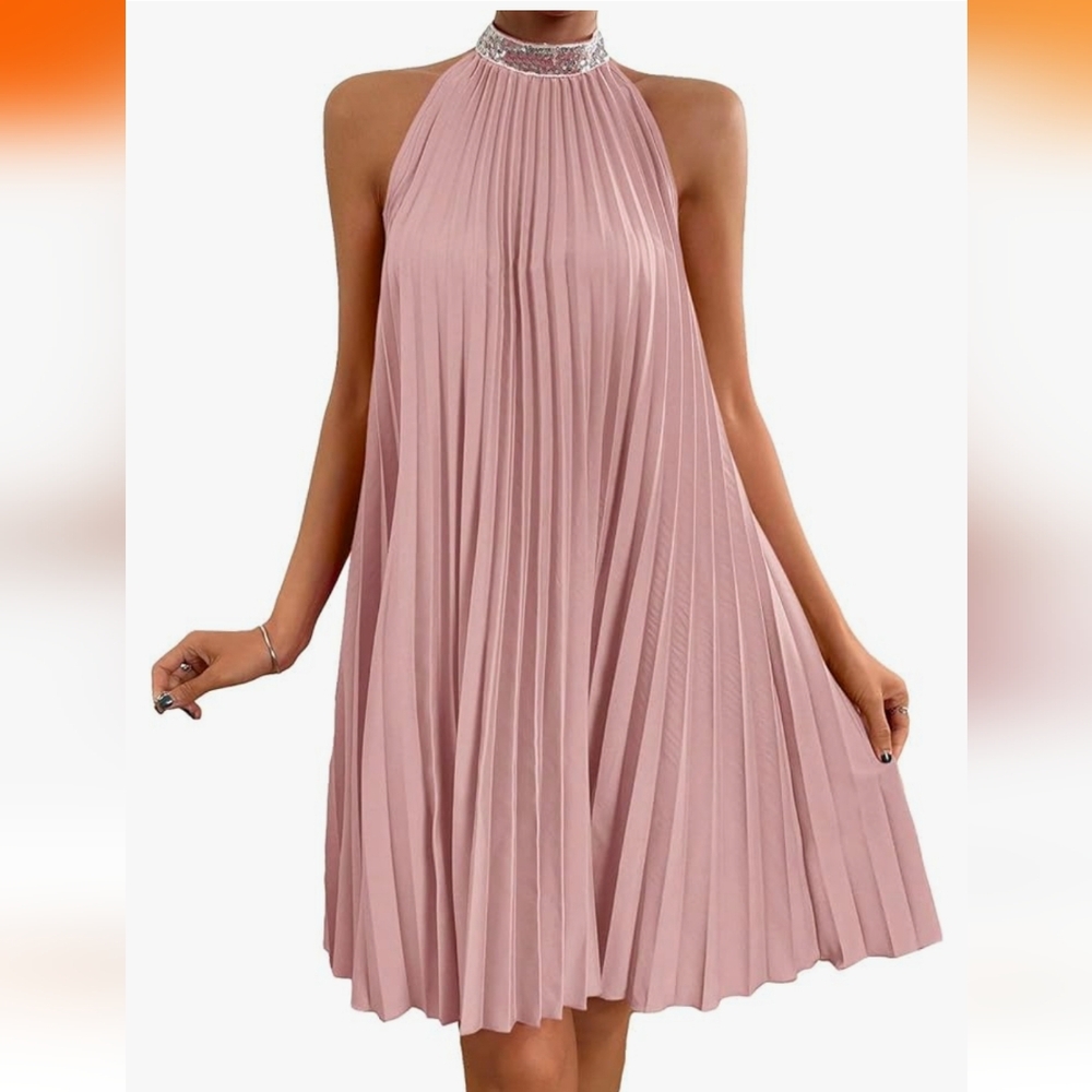 Elegant Pink Halter Dress